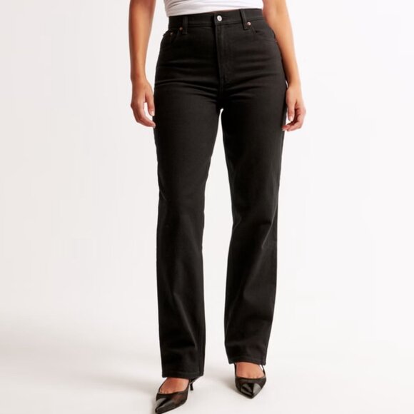 Abercrombie & Fitch Black Ultra High Rise 90s Straight Jeans in Women's 34/18L - Picture 1 of 14